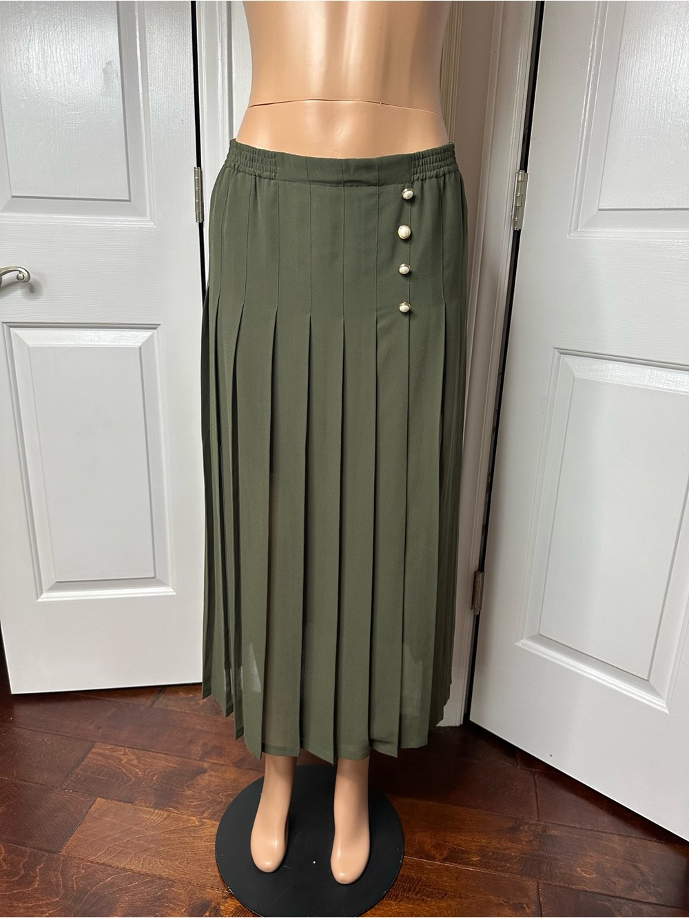 The Kooples Olive Green Sheer Pleated Maxi Skirt XS NWT $265